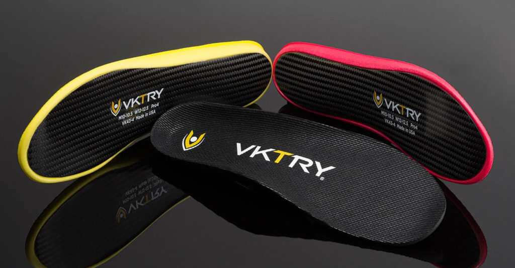3 different verication of VKTRY Insoles in black, yellow and pink colour brom bottom 